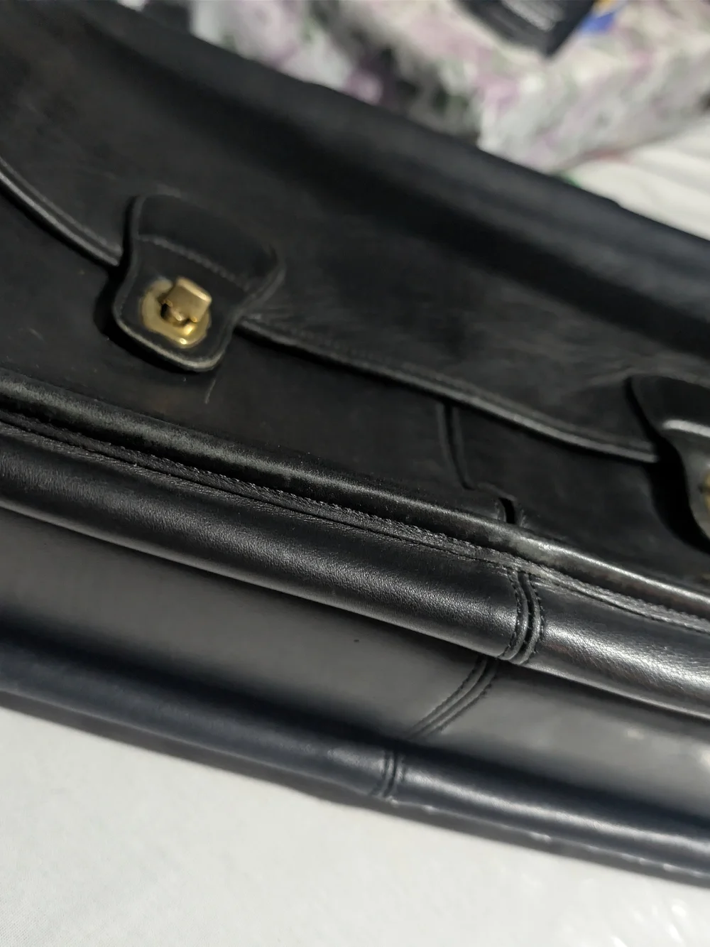 Coach Black Leather Work Briefcase with Top Handle and Strap